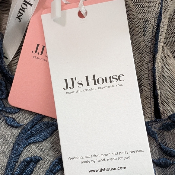 JJs House Navy Lace Midi Dress with Sequins. Sheer neck & sleeves. NWT.  Size 6 - Picture 8 of 11